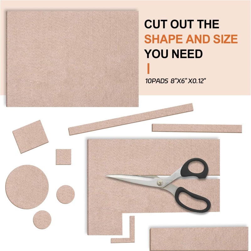 BAIPOK Felt Furniture Pads 10pcs 8" x 6" Self Adhesive Cuttable Furniture Felt Pads, Anti Scratch Floor Protectors for Furniture on Hardwood Floor, Beige - Image 4